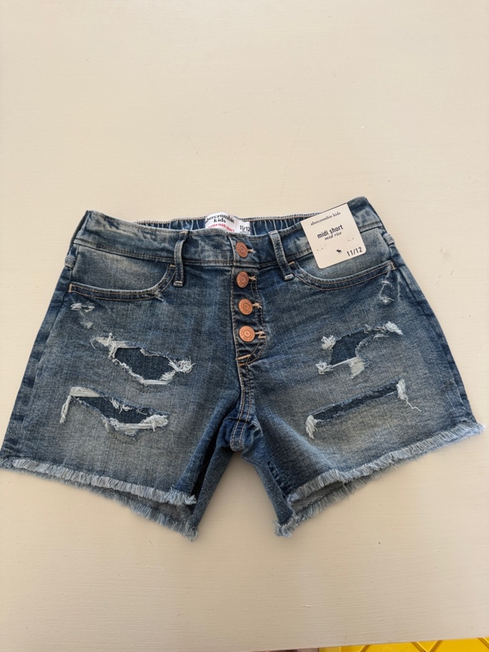 Abercrombie &Fitch kids Distressed Dark Blue Denim Shorts